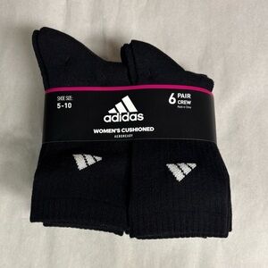 New Adidas Socks Women’s 6 Pair Black Cushioned Aeroready Crew Casual Activewear